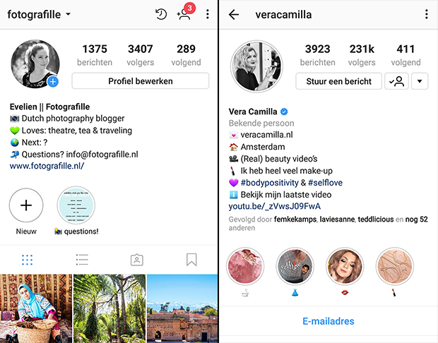 blauw vinkje op Instagram