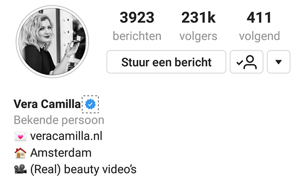 blauw vinkje op Instagram