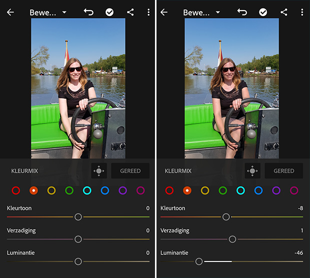 bruiner lijken met de lightroom app