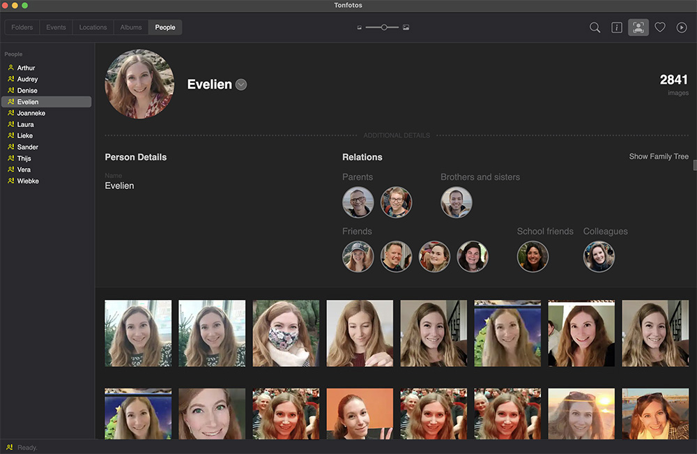 Gezichtsherkenning van mensen in Tonfotos software review